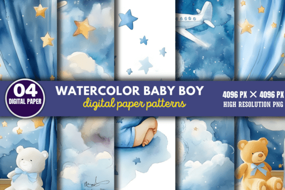 Download Watercolor Baby Boy Scenes Paper Pattern - Paper pattern Collection