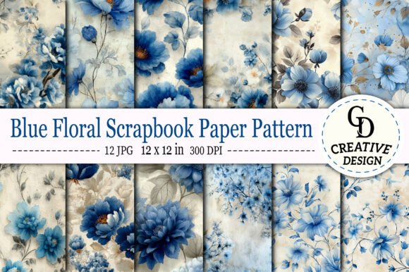 Download Blue Floral Scrapbook Paper Pattern - Paper pattern Collection