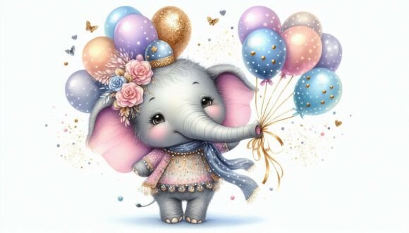 Download Whimsical Elephant Holding Shimmering Ba - Elephant Collection