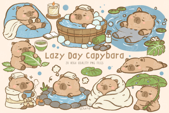 Download Kawaii Lazy Capybara Clipart - Bar Collection