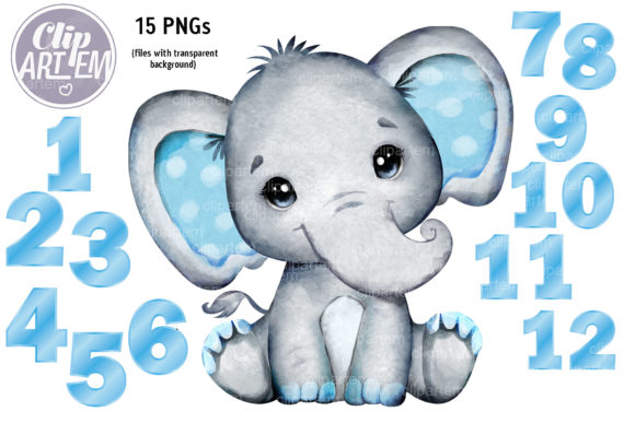 Download Elephant Boy Month Numbers 15 PNG Set - Elephant Collection