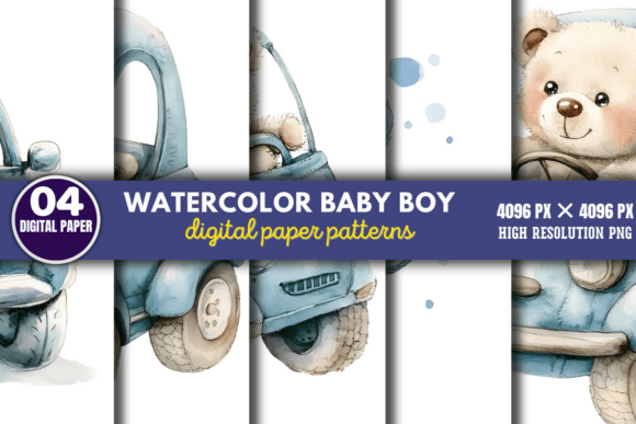 Download Watercolor Baby Boy Scenes Paper Pattern - Paper pattern Collection