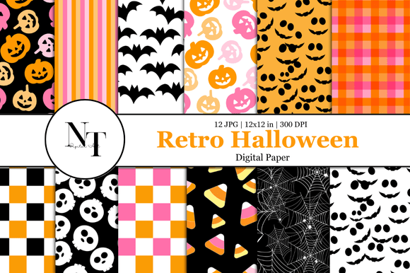 Download Retro Halloween Digital Paper Pattern - Paper pattern Collection
